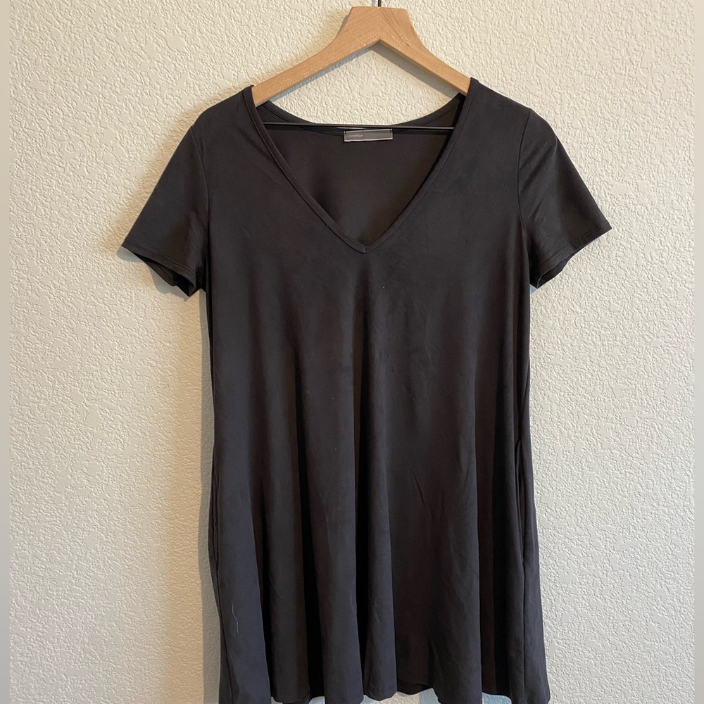 Cherish - Faux Suede Short Sleeve V Neck Dress